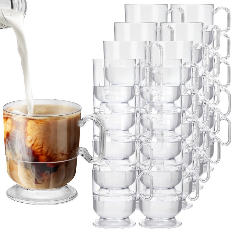 Sieral 100 Pieces 8 oz Hard Plastic Coffee Cup Bulk Tea Mug with Handle Disposable Mugs Plastic Coffee Mugs for Wedding Party Baby Shower Graduation Birthday Cafe RestaurantTransparent